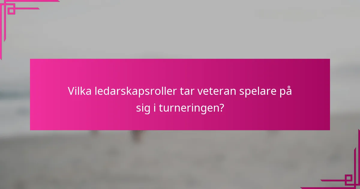Vilka ledarskapsroller tar veteran spelare på sig i turneringen?